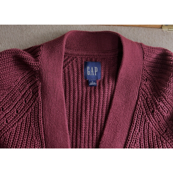 Gap Burgundy Chunky Cardigan Sweater Sz Large Long Fit Button Front Thick - Picture 3 of 9